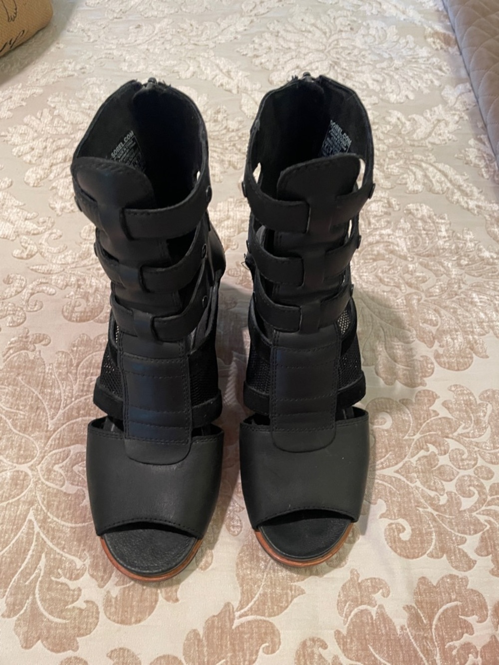 Sorel Black Strappy Open-Toe Heeled Sandals